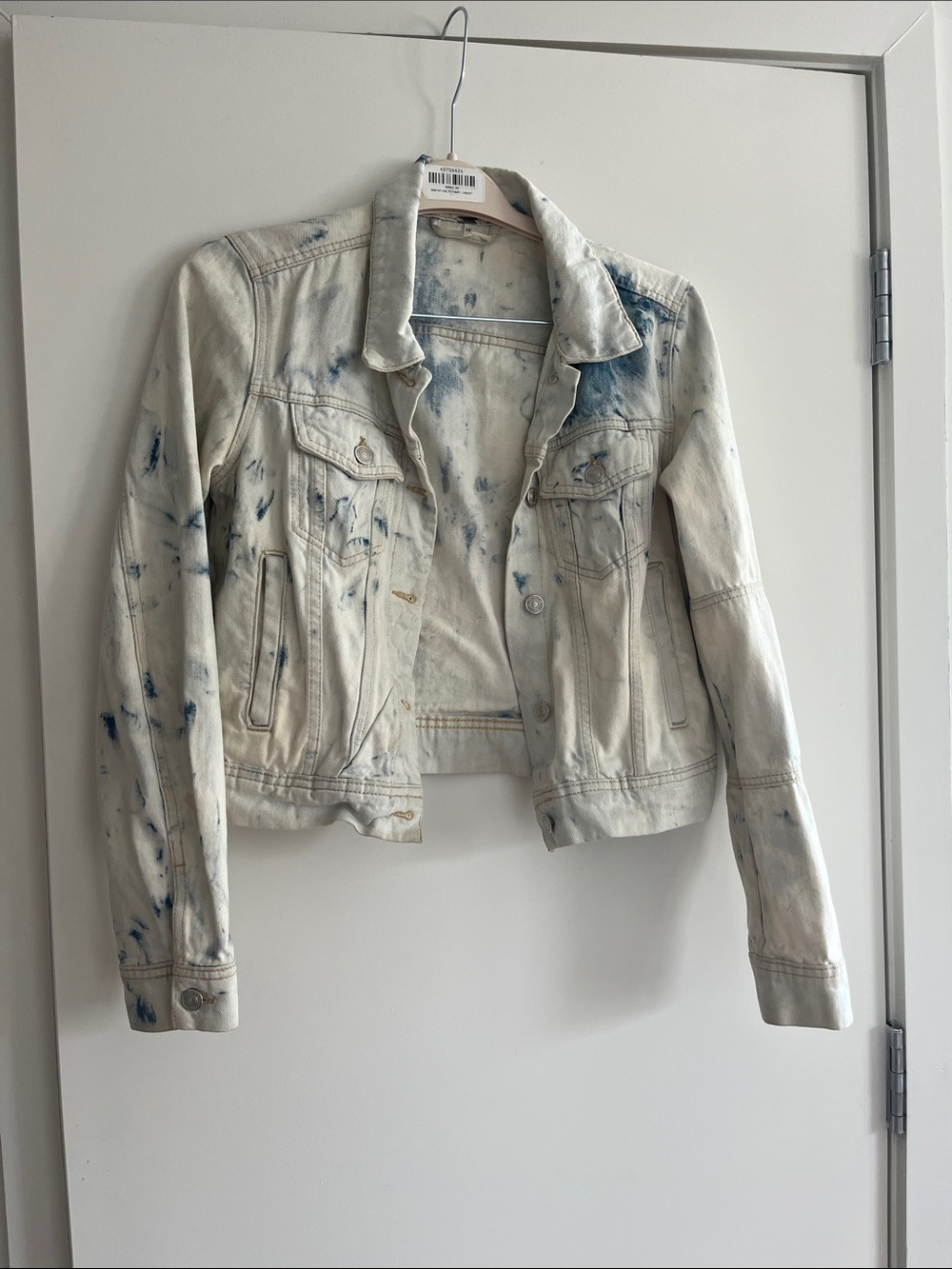 Free People Cream Denim Jacket with Blue Wash Accents